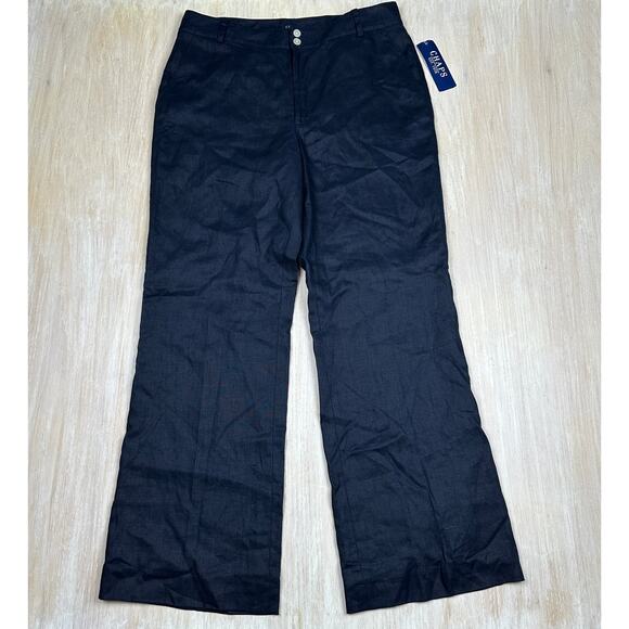 NWT CHAPS Malibu Navy 100% Linen High Rise Work Lined Slacks Trouser Pants 14 - Picture 1 of 14